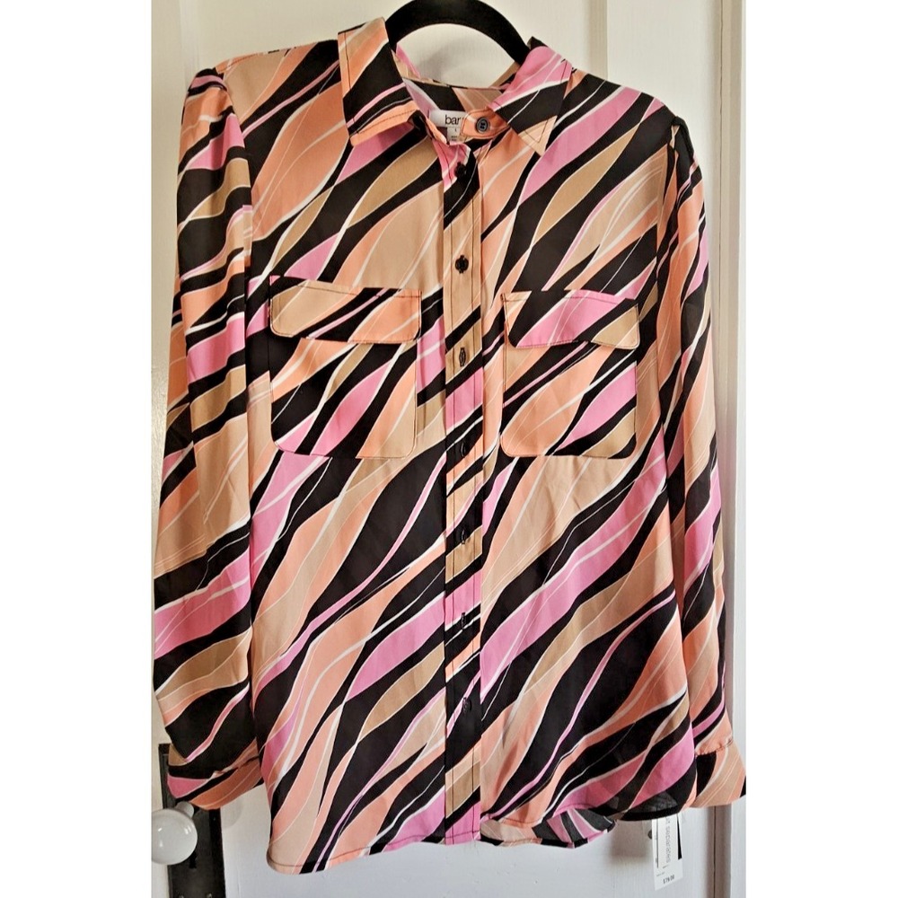 NWT Bar III women wave print button up shirt‎ Sz L